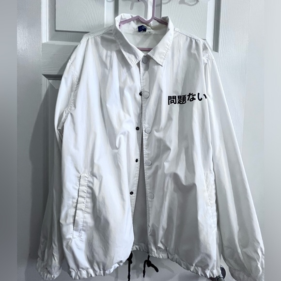 Unisex White Japanese Character Windbreaker - Picture 4 of 5